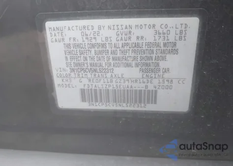 2022 Nissan Kicks Sv Xtronic Cvt z USA, uszkodzony, nr VIN 3N1CP5CV5NL522312